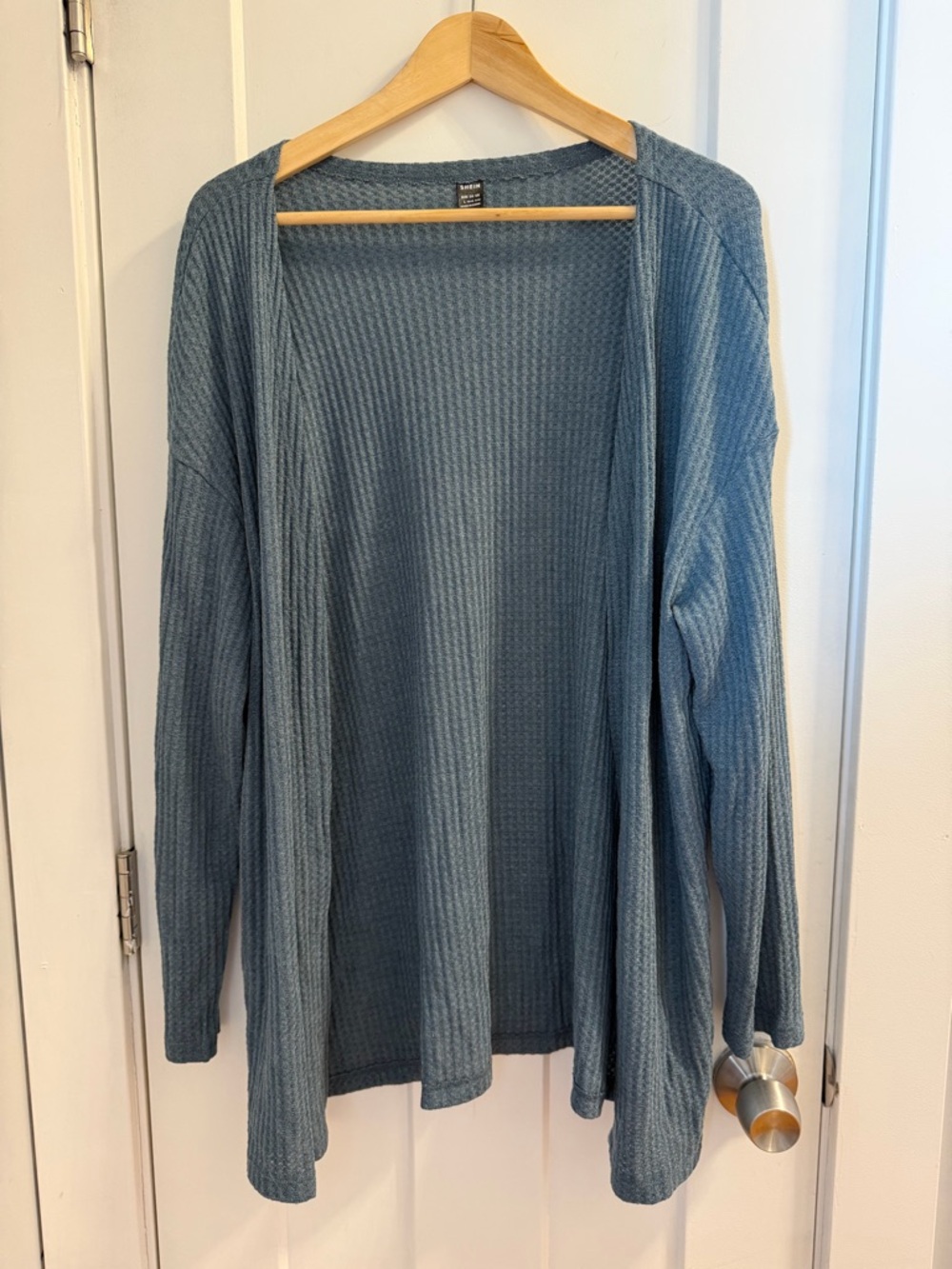 SHEIN Dusty Blue Open-Front Ribbed Cardigan